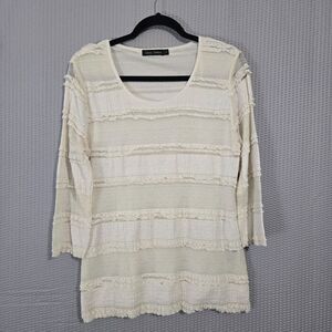 Casual Express Womens Lace Layered Textured Cream Tunic Top Size L Frilly Girly